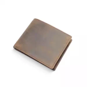 Brown leather men's purse with a slim design and multiple compartments for organization.